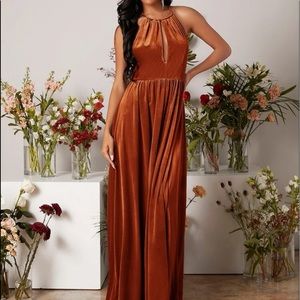 Terracotta Velvet Halter Bridesmaid’s Dress